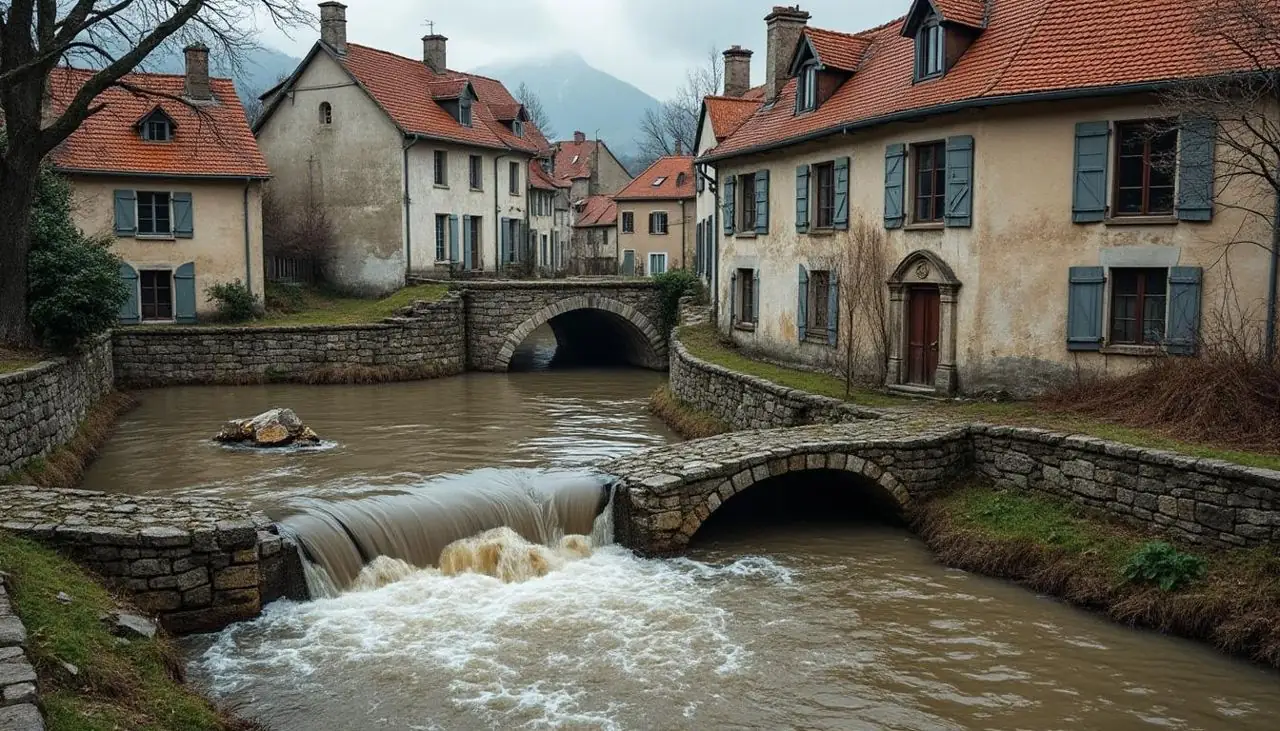 à aiguillon, la rupture d'une digue face à une crue exceptionnelle force l'évacuation de 600 habitants tandis que l'eau envahit lentement la région.