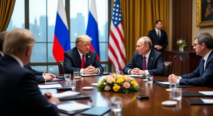 sommet diplomatique entre donald trump et vladimir poutine : les deux présidents et leurs conseillers discutent d'enjeux mondiaux, de sécurité internationale et de coopération bilatérale lors de cette rencontre de haut niveau.