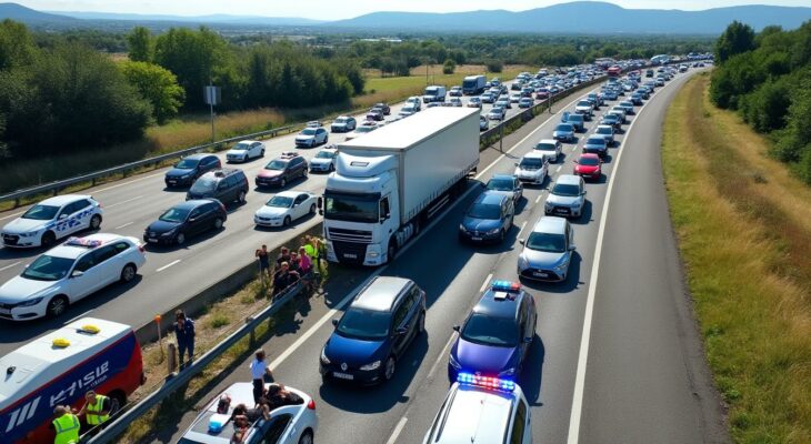 un accident de camion sur l'a9 près de nîmes entraîne des perturbations majeures, bloquant l'autoroute et provoquant 10 km de ralentissements. restez informé des conditions de circulation et des conseils pour éviter la zone.