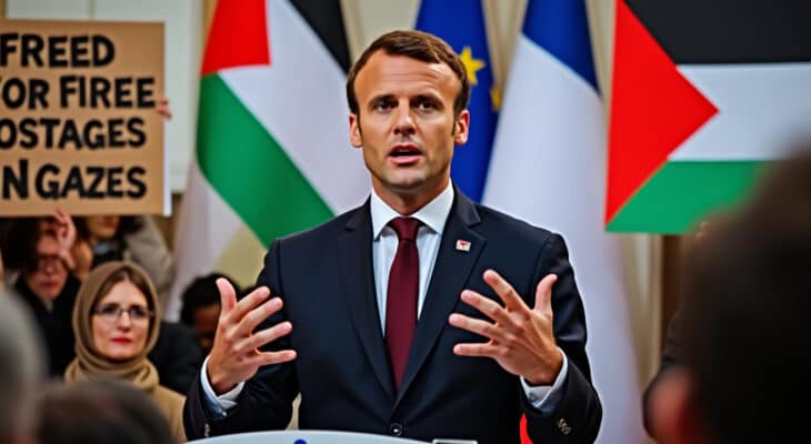emmanuel macron conditionne l’ouverture d’une ambassade de france en palestine à la libération des otages à gaza, affirmant l’engagement de la france pour la paix au proche-orient.