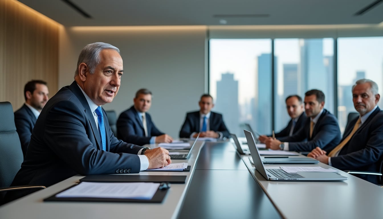 suivez en direct depuis gaza la présentation par benyamin nétanyahou des grandes lignes du plan de paix de donald trump devant son gouvernement, visant à mettre fin aux affrontements et rétablir la stabilité dans la région.