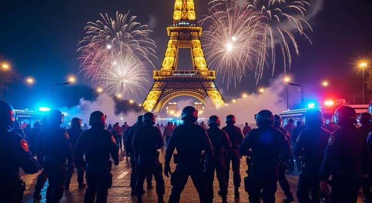 quarante personnes arrêtées à paris après des feux d'artifice illégaux au trocadéro, entraînant une intervention policière majeure.