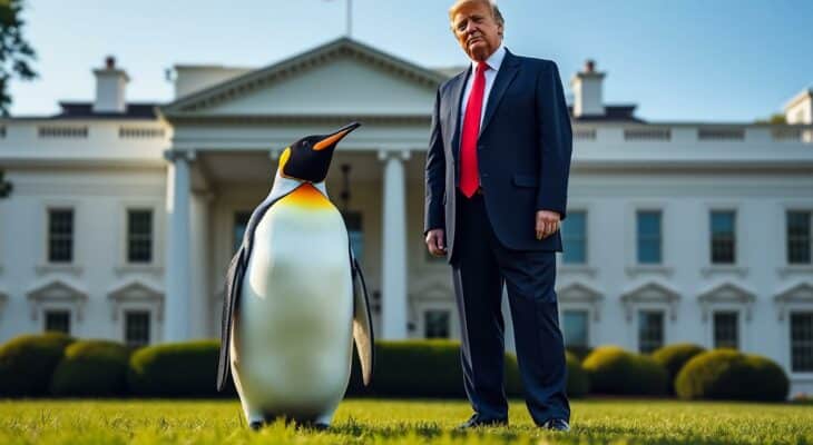 découvrez l'image ia étonnante diffusée par la maison blanche montrant donald trump aux côtés d'un manchot, un oiseau qui ne vit pas au groenland. une illustration insolite et surprenante !