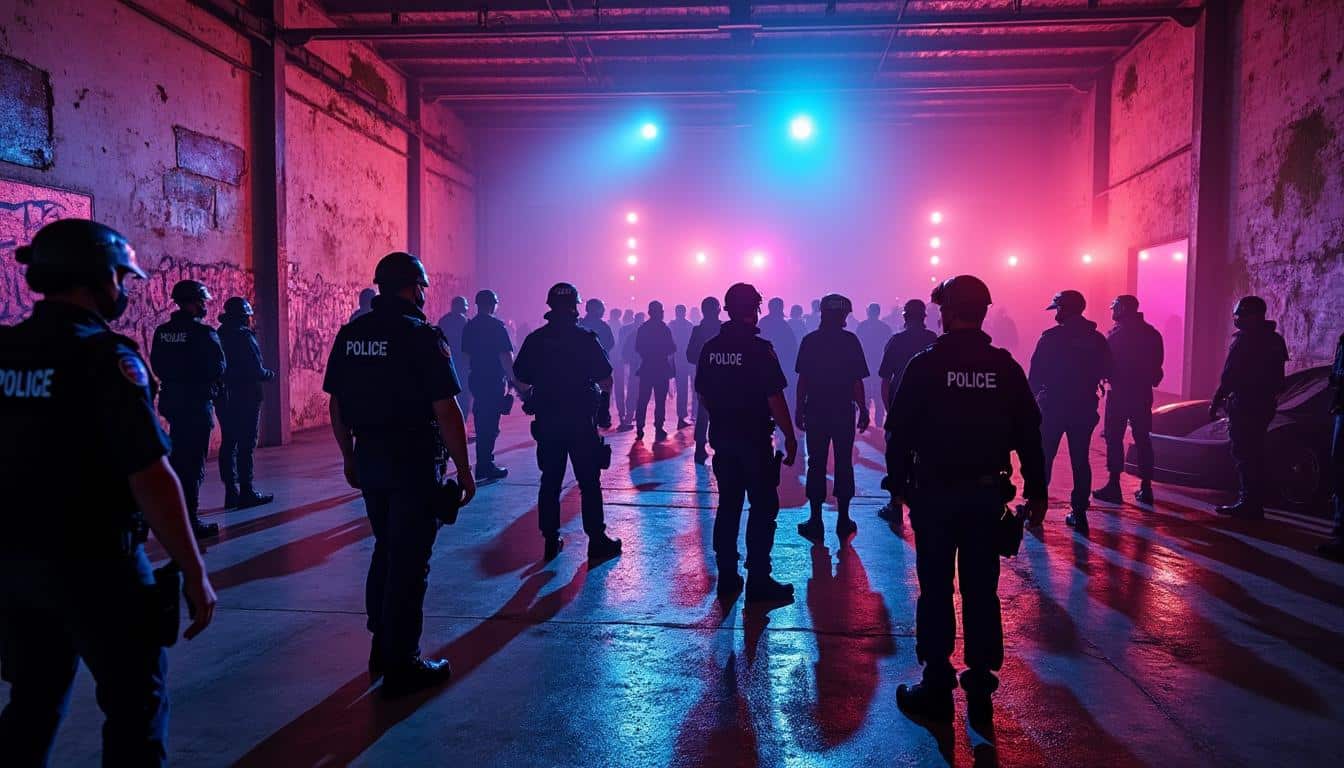 les forces de l'ordre interviennent pour interrompre une rave party sauvage organisée illégalement au sud de lyon, assurant la sécurité et le respect des règles.