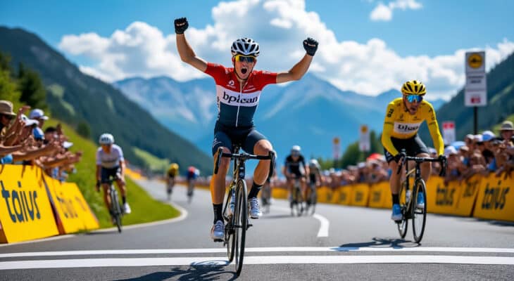 tour de france : mads pedersen s'impose brillamment tandis que torstein t. revêt le maillot jaune, une étape riche en émotions et en rebondissements.